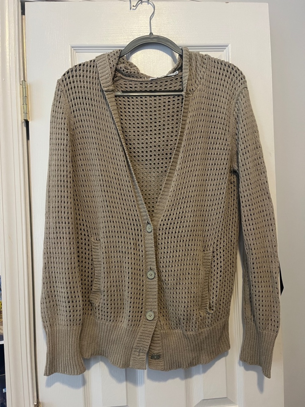 Alexander Wang Beige Open-Knit Button Cardigan